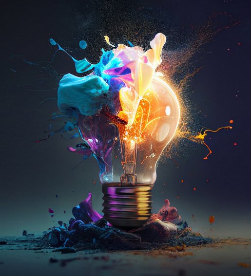 Bombilla explotando con colores vibrantes y pintura